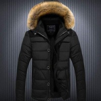 Doudoune Homme Parka capuche fourrure Sport Winter Mountain Fashion Noir